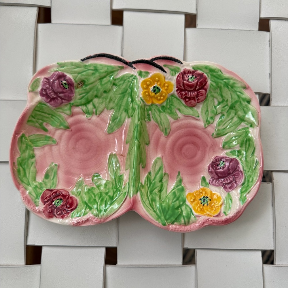 Avonware England Pink Flowers Trinket Dish